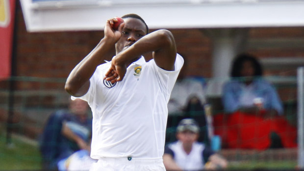 South Africa's Kagiso Rabada bowls on the first day of the second cricket test.