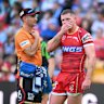 Dolphins skipper Tom Gilbert cuts a dejected figure as he leaves the field against the New Zealand Warriors.