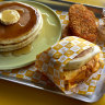 The Happiest Meal comprises two hash browns, a “McLovin Muffin” with egg, cheese and chicken sausage, and three pancakes.