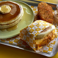 The Happiest Meal comprises two hash browns, a “McLovin Muffin” with egg, cheese and chicken sausage, and three pancakes.