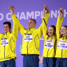 Gold medallists Jack Cartwright, Kyle Chalmers, Madison Wilson and Mollie O’Callaghan of Team Australia.