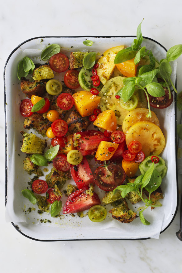 Adam Liaw’s heirloom tomato and bread salad.