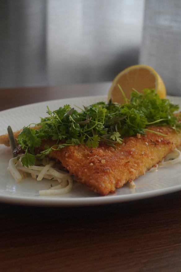 King george whiting cotoletta with celeriac remoulade and salt bush.