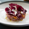 Albacore tuna with pickled rose petals and finger lime at The Waratah.