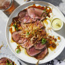 Beef tataki with crispy potato.