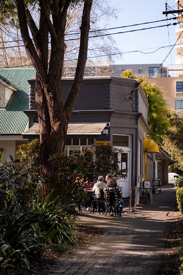 The cafe is housed in a terrace on the corner of Kepos Street. 