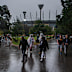 The Age, News 01/04/2024, photo by Justin McManus. AFL match between Geelong and Hawthorn at the MCG was delayed for 40 minutes due to lightening. Crowds leaving the MCG during the delay in the match.