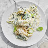Spinach, spring onion and basil pasta.