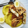 Cauliflower fritters with Japanese-style curried egg sauce