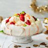 Helen Goh’s strawberry and finger lime pavlova with coconut mascarpone.