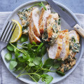 Spinach-and-ricotta-stuffed chicken breasts.