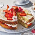 Strawberry, coconut and lime sandwich cake.