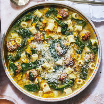 This hearty meatball and pasta soup is sure to be love at first spoonful.
