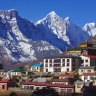 Tengboche monastery, Tengkangboche, Panayo Tippa and Bighera-Go Shar in the background, Nepal.