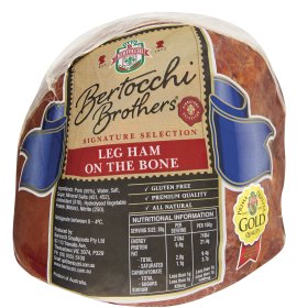 Bertocchi Brothers ham on the bone quarters, available from Coles.