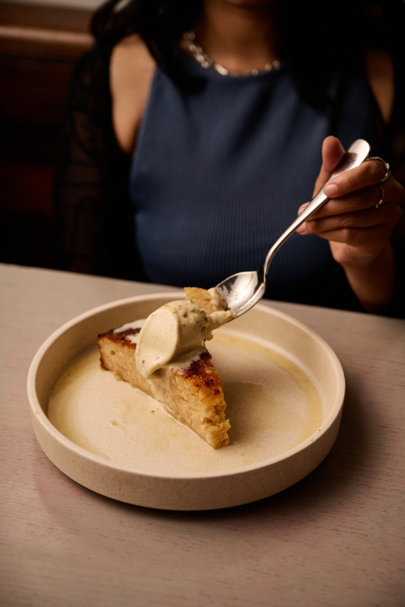 Orange filo pastry cake with cardamom  and pistachio honey ice-cream.