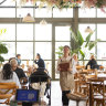 The light, airy cafe is located on a rooftop.