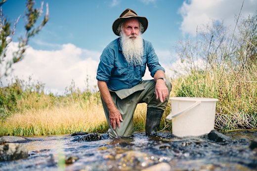 Freshwater fish researcher Mark Lintermans, a lover of the small, endangered and relatively unknown, at Tantangara Creek.