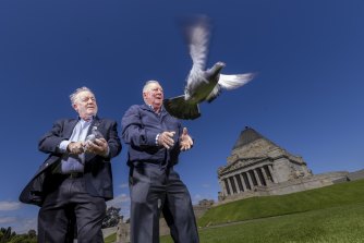 Gerry and Ed Sheean will release pigeons 
at Melbourne’s Shrine of Remembrance on Remembrance Day. 