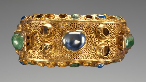 A bejewelled gold bracelet from ancient Rome is part of Solid Gold, a new exhibition at Brooklyn Museum.