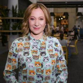 Jane Hutcheon in her Anna Thomas cat-print shirt.