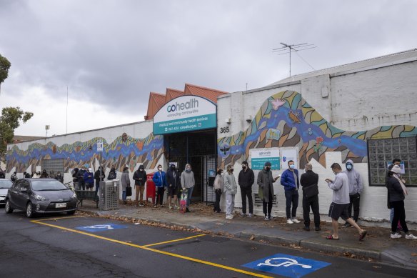 People had a long wait in Collinwgood to get tested for COVID-19.