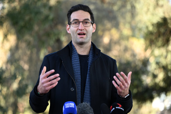 Federal Labor member for Macnamara Josh Burns addresses the media after the attack.