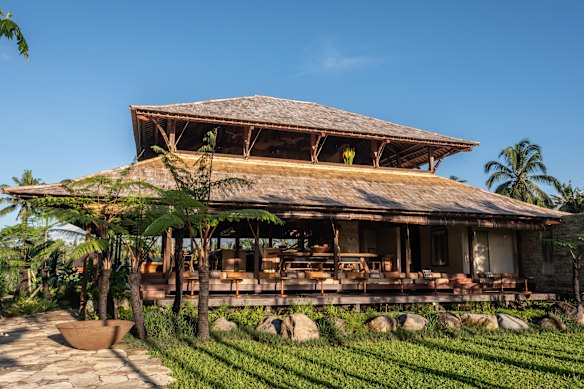 At Begawan Biji, organic dishes are served in a wantilan, a Balinese-style pavilion
