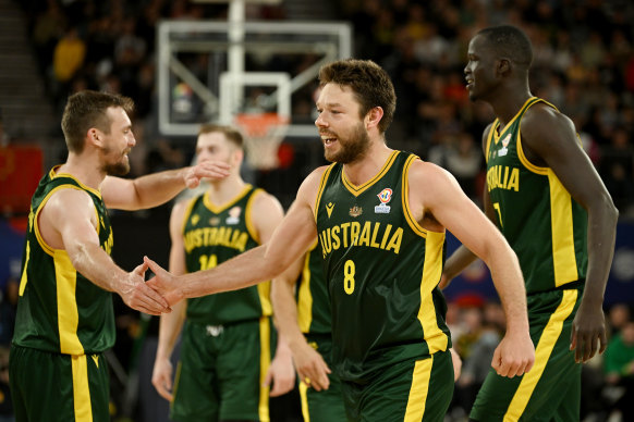 Matthew Dellavedova in action for the Boomers on Sunday night.
