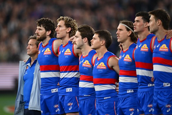 Western Bulldogs players line up pregame.
