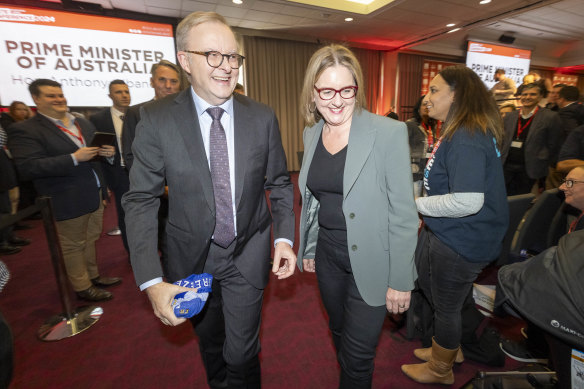 Prime Minister Anthony Albanese and Premier Jacinta Allan at the ALP state conference. 