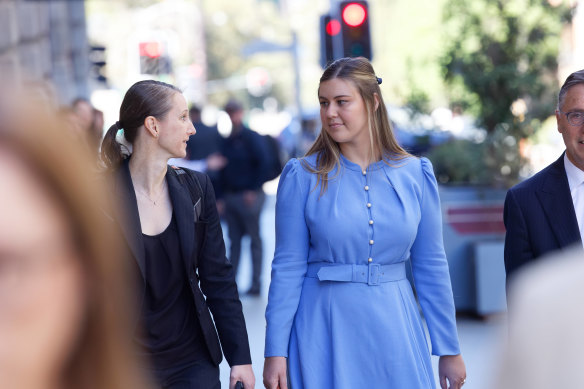 Brittany Higgins (right) with lawyer Theresa Ward arrives at the Perth Supreme Court for a mediation session with former minister Linda Reynolds.