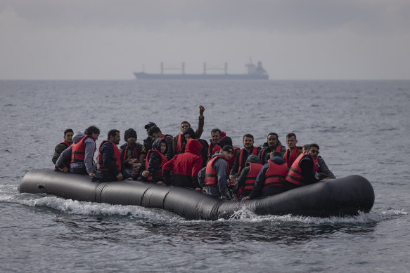 An inflatable craft carrying migrants crosses the English Channel last year. More than 27,300 migrants have crossed the Channel this year, with the 2023 total on track to be fewer than the 46,000 who made the journey in 2022. 