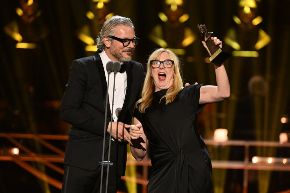 Miller, with James Bierman, receives the Olivier Award for Best New Play in April 2023.