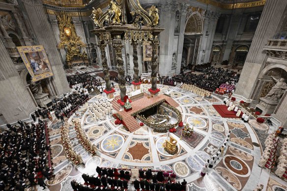 A view of St Peter’s Basilica during Francis’ address on Christmas Eve.