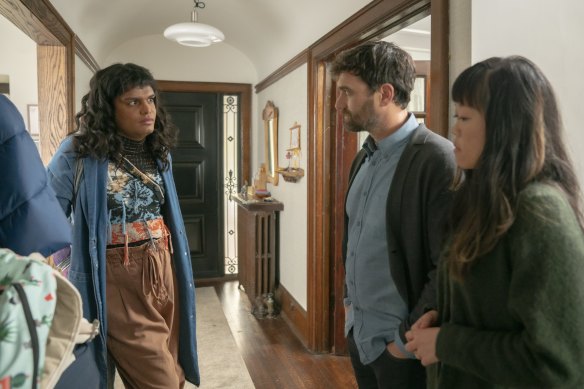 Bilal Baig (left) in <i>Sort Of</i> with Gray Powell and Grace Lynn Kung.