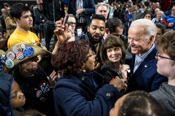 Biden with supporters at Wofford University in South Carolina.  