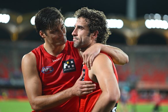 Suns forward Ben King (right) is mooted to be heading to Hawthorn at season’s end.