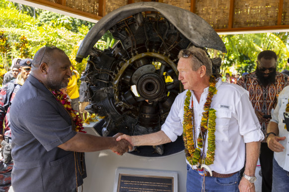 Papua New Guinea Prime Minister James Marape and Andrew Forrest during the unveiling at Gasmata.