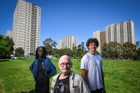 Cast members of the FLATS series, from left,  Adut Miar, Jeff McNair and Will Weatheritt. 