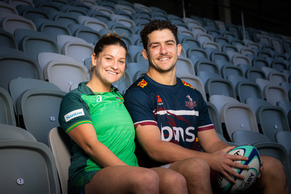 Australian Rugby 7s star Bella Nasser and her brother, recently re-signed Queensland Reds hooker Josh Nasser.