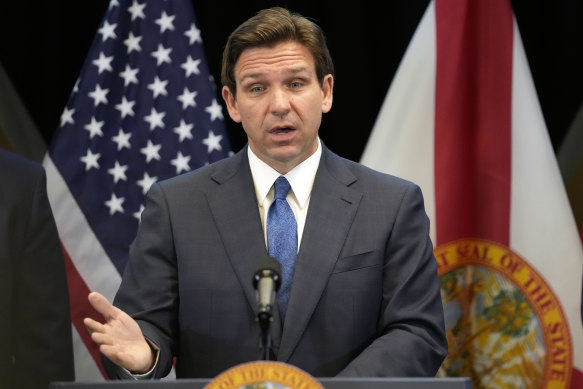 Florida Governor Ron DeSantis speaks at a news conference on Monday. He is yet to enter the 2024 presidential race.
