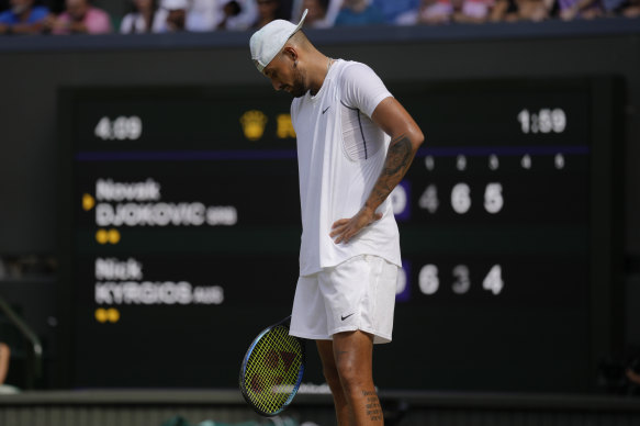 Nick Kyrgios during his Wimbledon final defeat.