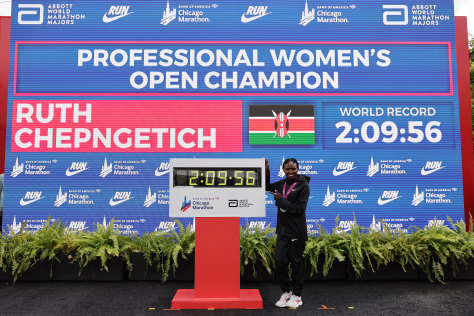 Kenya’s Ruth Chepngetich stripped a chunk off the world record.