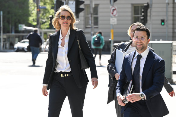 Georgie Crozier (left), the leader of the opposition in the upper house, outside court on Wednesday.