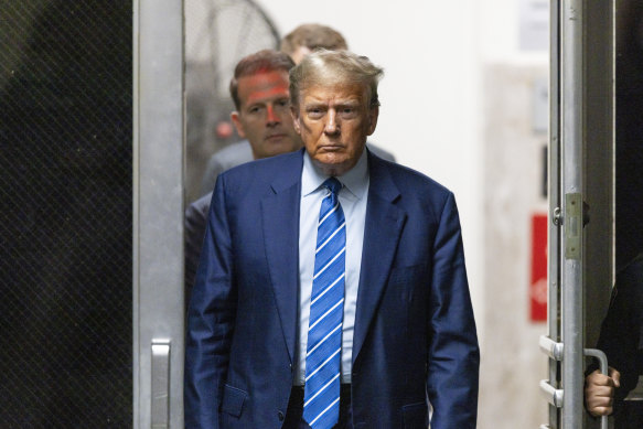 “Fascinating”: Former president Donald Trump returns to the courtroom after a recess during the second day of jury selection at Manhattan.