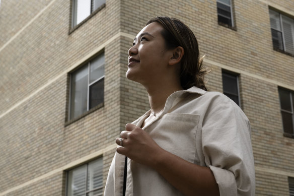 Aileen Luton outside her apartment in Cremorne, in Sydney’s lower north shore. She believes there needs to be more affordable housing for young people. 