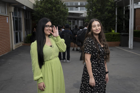 Recent teaching graduates Merna Oraha and Yasemin Kurt at St Agnes Catholic High School.