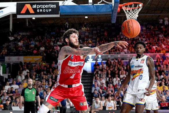 Tyler Johnson, keeping the ball in play against the Adelaide 36ers, scored a game-high 27 points for the Bullets.