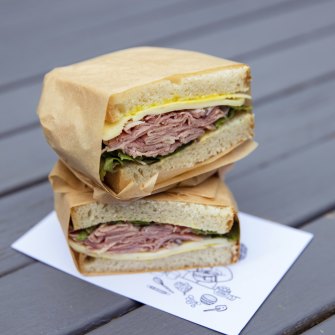 Chris Minns chose the corned beef, Maasdam cheese and salad sandwich.
